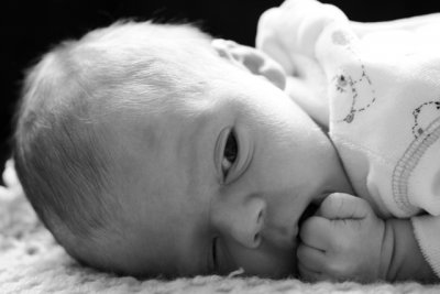 Newborn baby in black and white